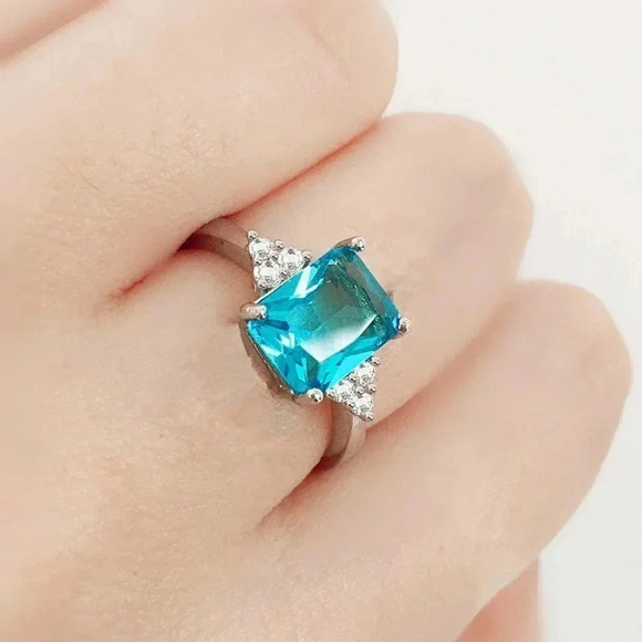 Dainty Radiant Cut Pure Gemstone Zircon Trendy Rings for Women, EVGG14… - Picture 2 of 4